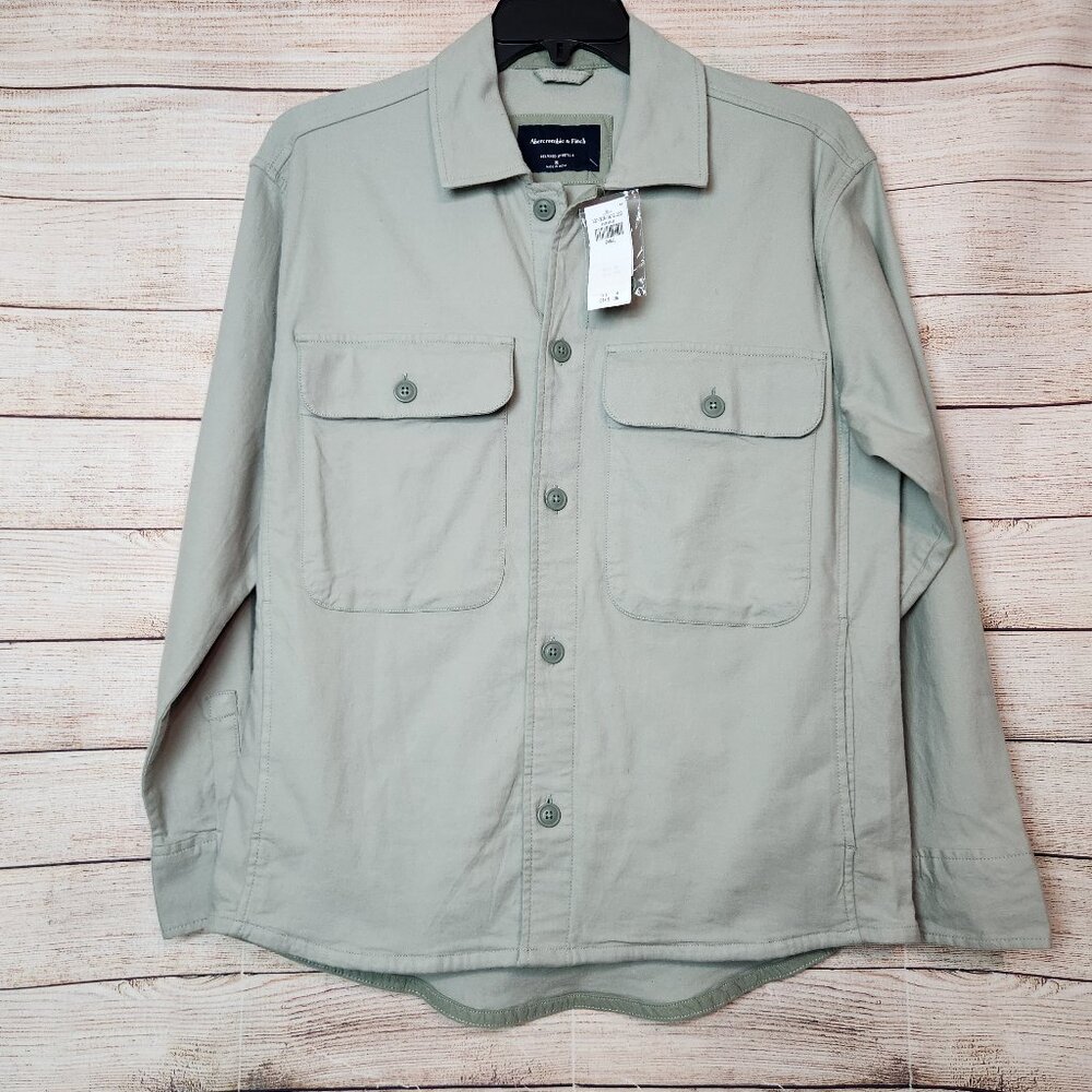 NWT Abercrombie & Fitch Mens S Grayish Green Denim Shirt Jacket RELAXED STRETCH